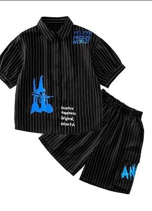 Костюм детский freeze (футболка + шорты + сорочка) для мальчика черный 120