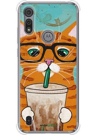 Чехол на motorola e6s зеленоглазый кот в очках "4054sp-2001-2448"