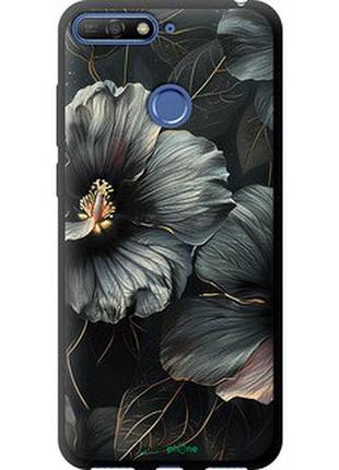 Чехол на huawei honor 7a pro черные цветы "6031b-1440-2448"