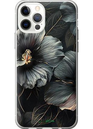 Чехол на iphone 12 pro черные цветы "6031t-2052-2448"