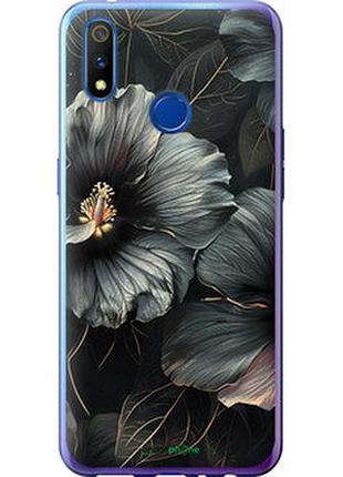 Чехол на realme x lite черные цветы "6031u-2030-2448"