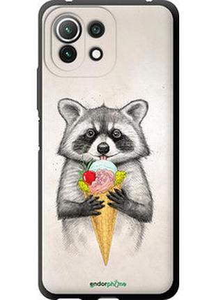 Чехол на xiaomi mi 11 lite енотик с мороженым "4602b-2281-2448"