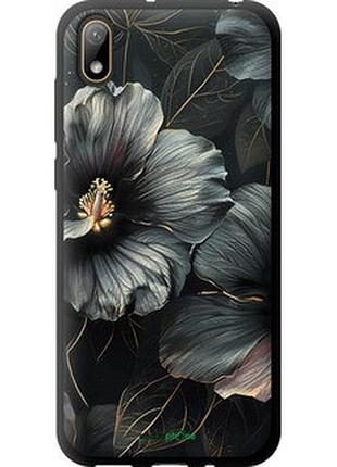 Чехол на huawei y5 2019 черные цветы "6031b-1695-2448"
