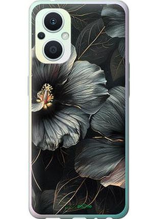 Чехол на oppo reno8 lite черные цветы "6031u-2755-2448"