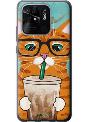 Чехол на xiaomi redmi 10c зеленоглазый кот в очках "4054u-2591-2448"