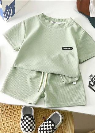 Костюм детский (футболка + шорті) fashion для мальчика 130 см оливковый