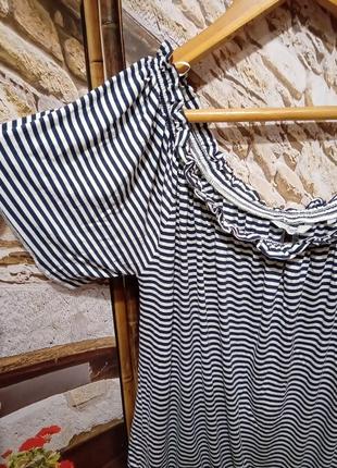 Трикотажная блуза в полоску/открытые плечи5 фото