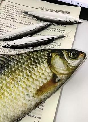 Пенал риба, пенал із зображенням риби карась «fish 3d» (сірий) з ручкою