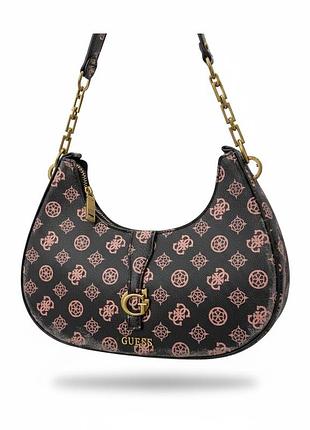 Сумка багет guess гесс черная, белая, монограммная монограм