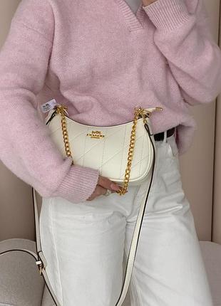 Женская сумка coach на ремешке, женская сумка coach сумка женская coach teri молочная стильная эко-кожаная сумка через плечо