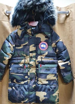 Куртка зимняя для мальчика 10-13 лет pelin kids арт.663-1, хаки, 146