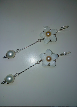 Дизайнерські сережки натуральні перламутр-сріб подарунки плаття блузка джинси топ