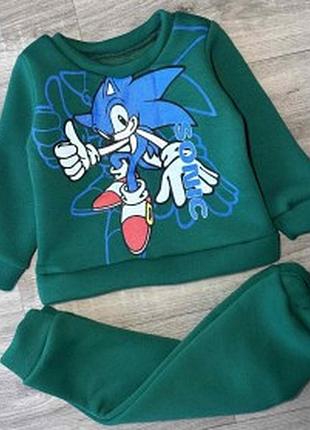 Детский теплый спортивный костюм sonic для мальчика, зеленый, кофта и штаны 134см/9років