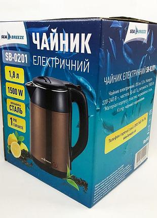 Электрочайник отличный seabreeze sb-0201 1.8 л 2000 вт, чайник електро, wn-164 электрочайник пластик
