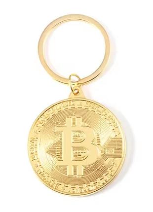 Металлический брелок для ключей, сумок, рюкзаков "bitcoin / btc / биткойн" золотистый