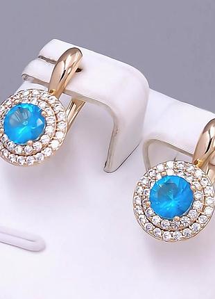Серьги с голубыми цирконами, медзолото, xp 18k. 1,9 см.