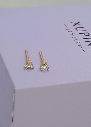 Сережки пусеті сердечка xuping 18k. 3 мм.