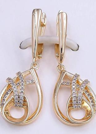 Серьги подвески медзолото xuping jewelry 18k. 4,1 см.