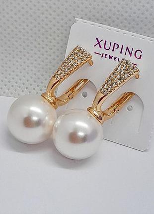 Сережки з перлинами xp 18k. медзолото. 2,7 см.