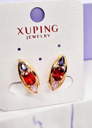 Сережки з кольоровими цирконами xp 18k. 1,7 см.