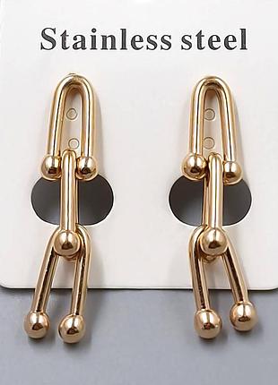 Сережки підвіски stainless steel 18k. 3,5 см.