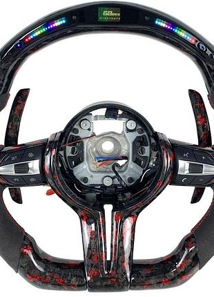 Руль bmw m performance из кованого карбона + led (красный) | подходит для f-серии: 1, 2, 3, 4, x1–x6, xm