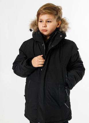 Куртка зимова imydaq style тепла для хлопчика 10-15 років , чорний, 158