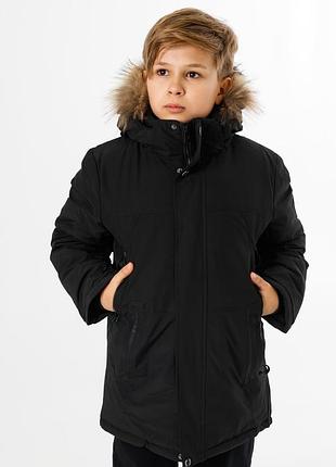 Куртка зимова imydaq style тепла для хлопчика 10-15 років , чорний, 140