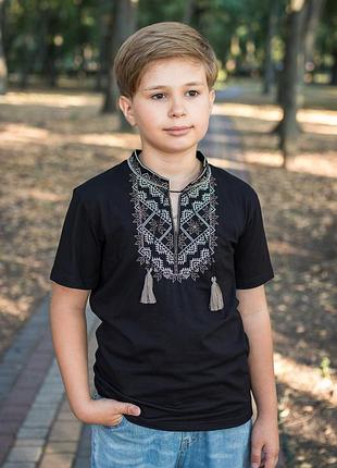 Детская футболка-вышиванка для мальчика 3–15 лет kosar, 100% хлопок,короткий рукав 110, черный
