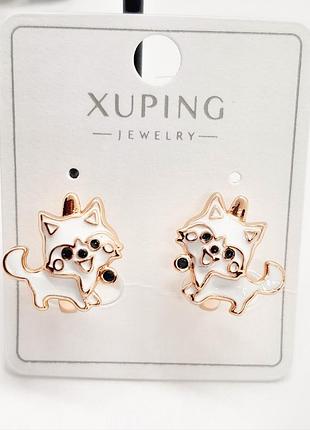 Серьги детские, котики. медзолото xuping 18k. 1,7 см.