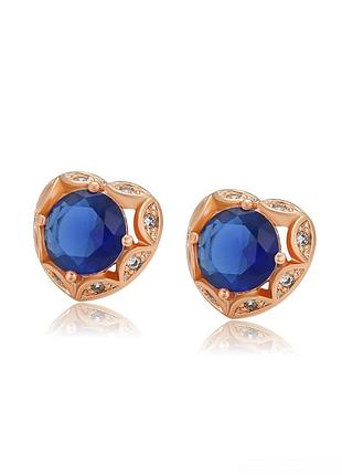 Сережки пусети сердечка xuping jewelry 18k. 1 см.