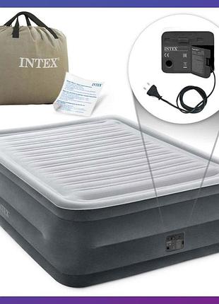 Надувная двухспальная кровать intex 64418 со встроенным насосом 152х203х56 см