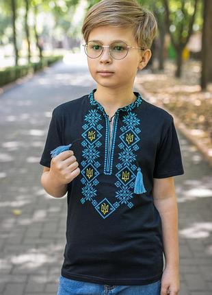 Вышиванка футболка kosar для мальчика 6-15 лет с коротким рукавом , 122, темно-синий