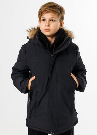 Куртка зимова imydaq style тепла для хлопчика 10-15 років, темно-синій, 140
