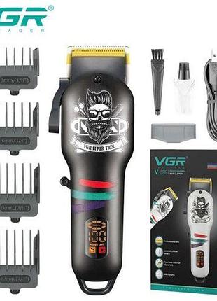 Аккумуляторная машинка для стрижки (clipper) vgr v-699 black, 4 насадки, led display