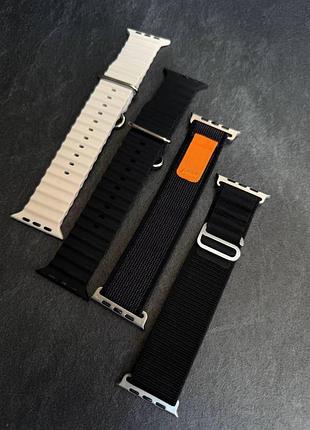 Комплект с силиконовых тканевого и нейлонового ремешков на apple watch 49/46/45/44/42 мм разние цвета
