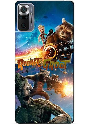 Силиконовый бампер чехол для xiaomi redmi note 10 pro енот ракета грут стражи галактики rocket groot