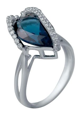 Серебряное кольцо высокогокачества с топазом лондон блю 3.582ct, вес изделия 2,93 гр (2034513) 17.5 размер