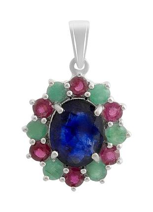 Серебряная подвеска высокогокачества с сапфиром 5.375ct, рубином, изумрудом (2191087)