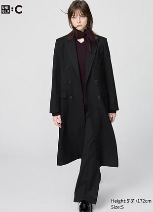 Пальто жіноче двобортне довге uniqlo s чорне
