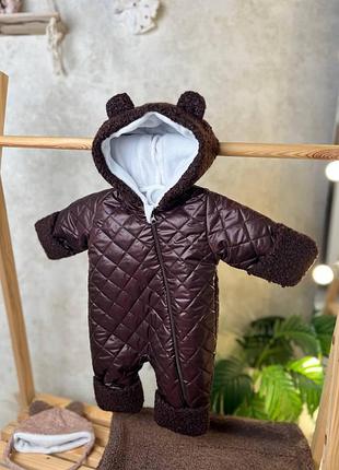 Детский демисезонный комбинезон polar teddy шоколадний, 68