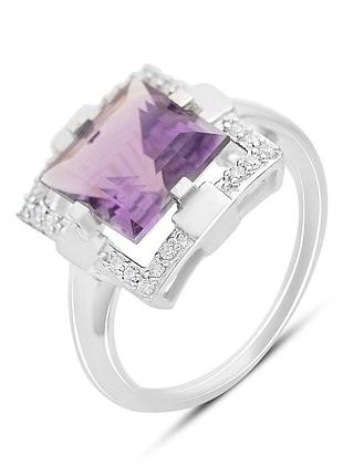 Серебряное кольцо высокогокачества с натуральным аметистом 4.838ct, вес изделия 5,18 гр (2163190) 17 размер