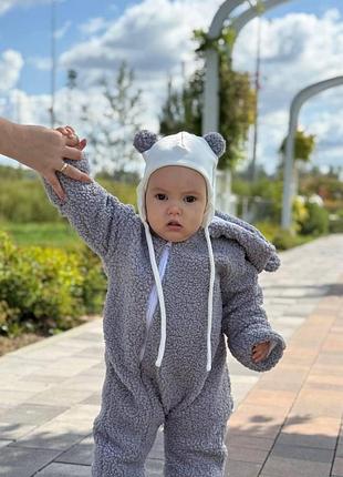 Дитячий демісезонний комбінезон тедді комбинезон, сірий, 74