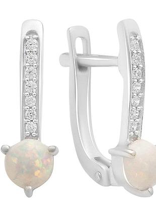 Серебряные серьги высокогокачества с опалом 0.661ct, фианитами (2195696)