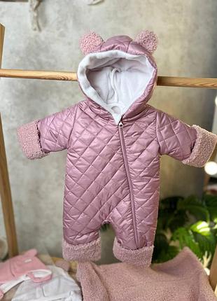 Детский демисезонный комбинезон polar teddy рожевий, 80
