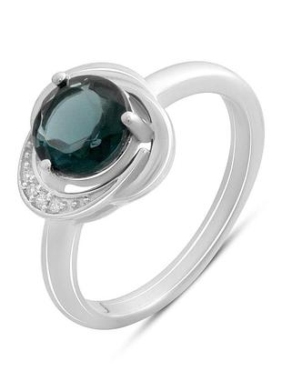 Срібне кільце високої якості з топазом лондон блю 1.133ct, фіанітами, вага виробу 3,05 г (2178026) 17.5 розмір