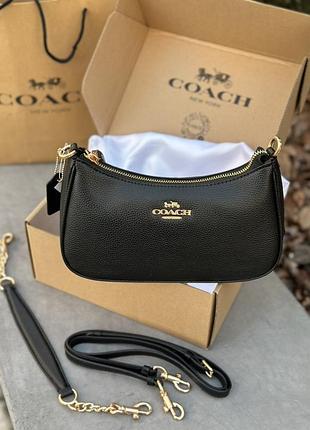 Женская сумка coach teri black shoulder bag in signature canvas (черная) стильная кожаная сумочка