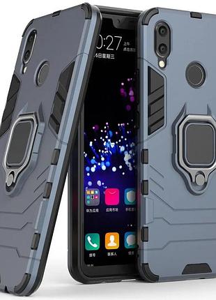 Чехол fiji ring для huawei p smart plus / nova 3i бронированный бампер с кольцом подставкой темно-синий
