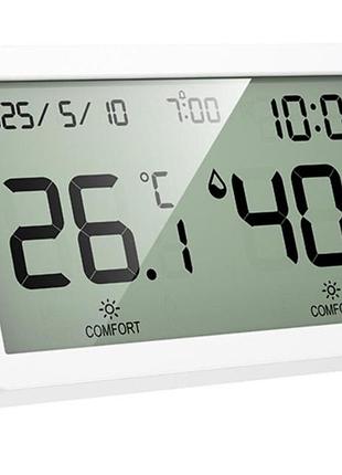 Термогігрометр hoco hx42 з годинником, lcd дисплеєм, вимірюванням температури та вологості, настінний/настільний - white