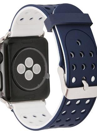Двухсторонний ремешок с перфорацией primo для apple watch 42mm / 44mm / 45mm - navy blue&white